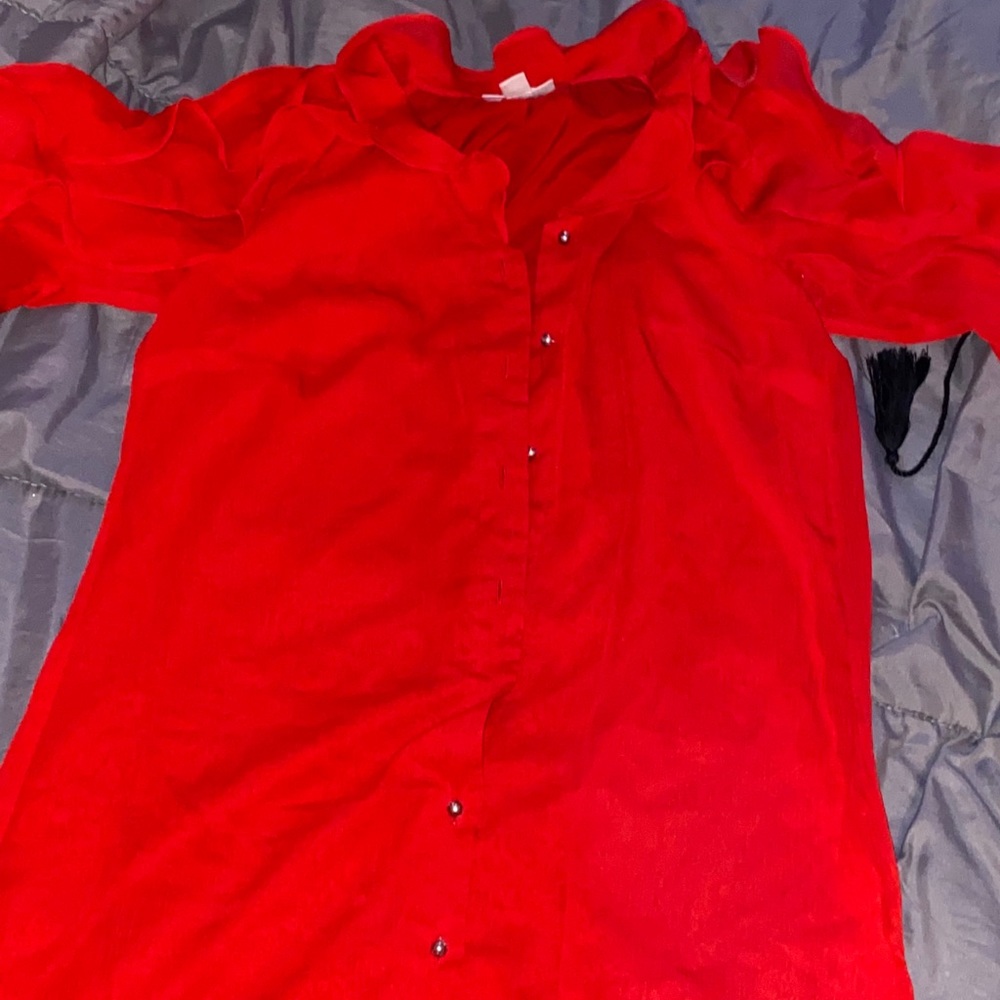 Red button up dress
